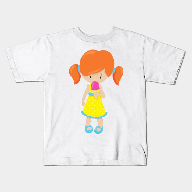 Girl With Ice Cream, Cute Girl, Orange Hair Kids T-Shirt by Jelena Dunčević